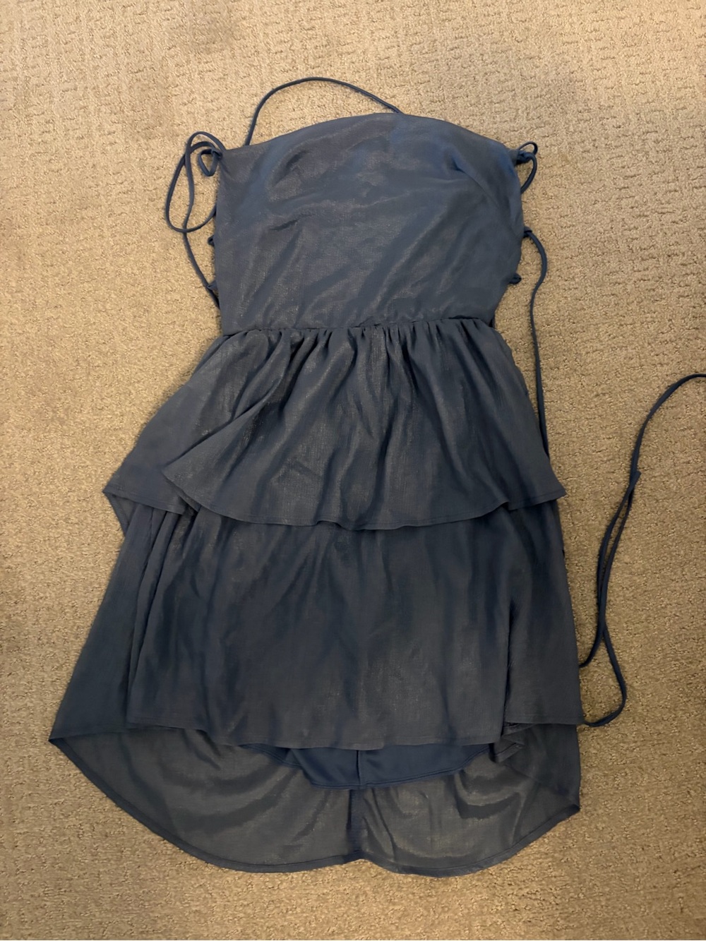 Blue Tiered Tie-Back Ruffle Dress